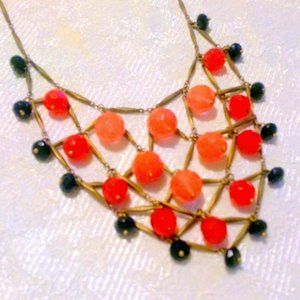 Brass Tone Faceted Beaded Bib Necklace *